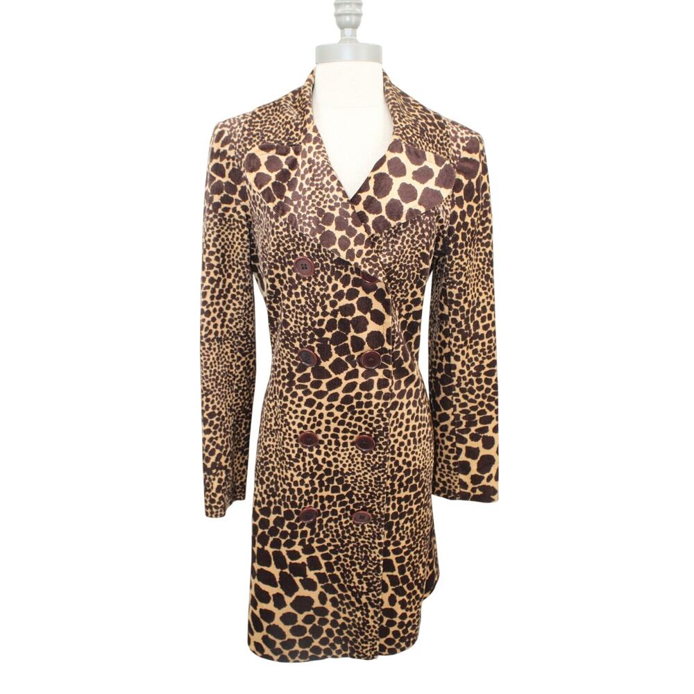 Trina Turk: Leopard Print Double-Breasted Coat: Brown + Black